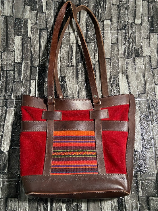 Handbags - Vintage Leather and Woven Wool  Boho Purse Made in Bolivia
